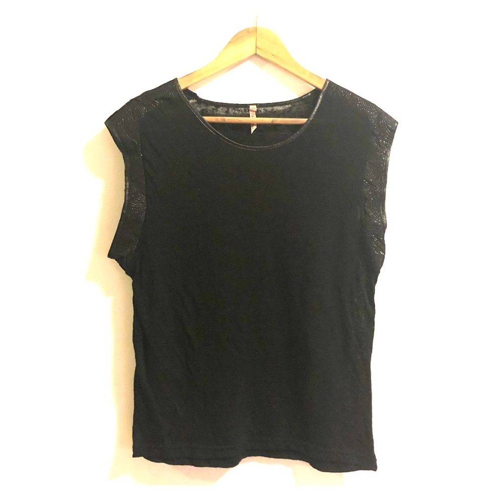 Sweewë sheer black top with patterned trim